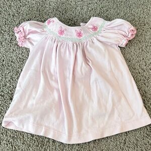 Pink Smocked EasterBaby Dress with Bunnies